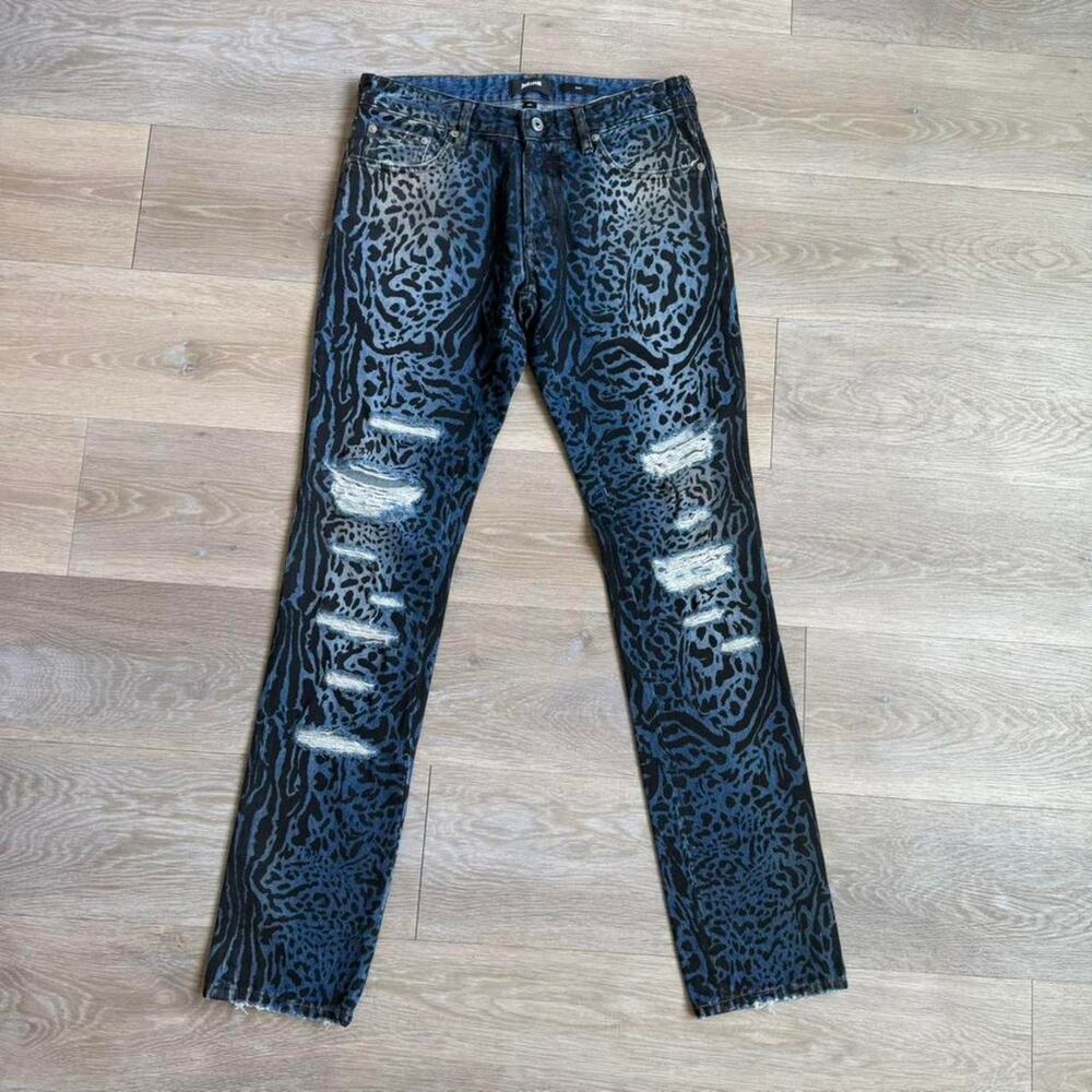 Just Cavalli Leopard Print Denim Pants Blue
